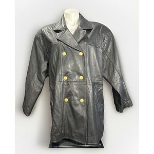 Cayenne Leather Size Medium Black Double Breasted Coat Women's